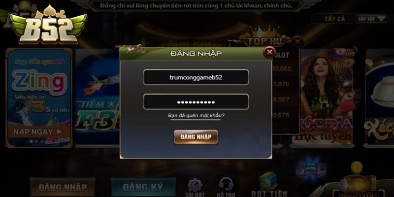 Các bước đăng nhập B52 Club